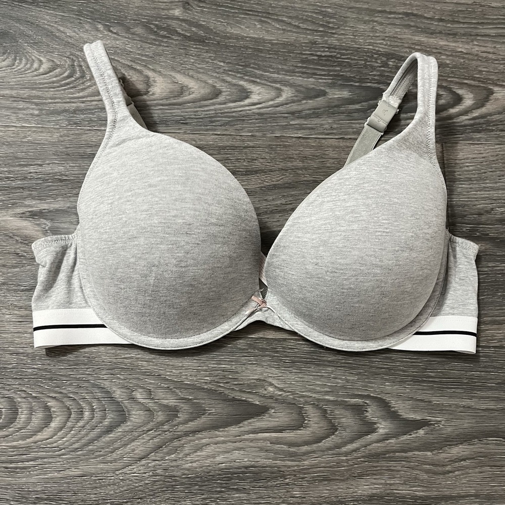 Cacique Cotton Boost Plunge Bra Size 40D Gray Breathable Comfort Underwire